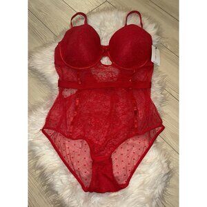 French Affair Bodysuit Teddy Underwire Lined Lace Lingerie Womens Plus 3X Red
